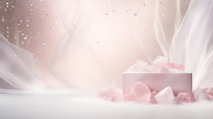 Wall Mural -  a white box with pink crystals on a white surface with a pink background.  generative ai