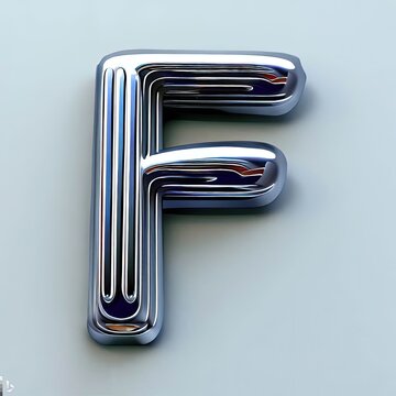 Metal letter F on a gray background. 3d rendering. Generative AI.