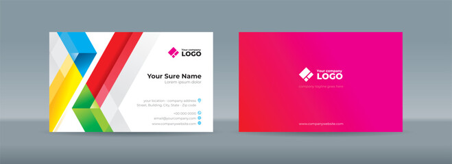 Set of double sided business card templates with colorful glass prisms on a white background