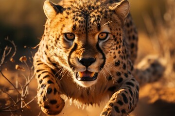 Wall Mural - large cheetah charging directly at the camera (Generative AI)