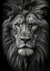 Wall Mural - portrait of a lion - monochrome close up (Generative AI)