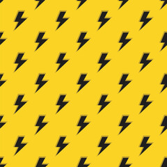 Wall Mural - electrical emblem lightning seamless pattern in black on a yellow background