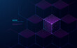 Dark violet hexagonal technology abstract vector background with purple color. Digital blockchain concept. Linked blocks or cubes as a honeycomb. Low poly wireframe futuristic style. Polygonal art
