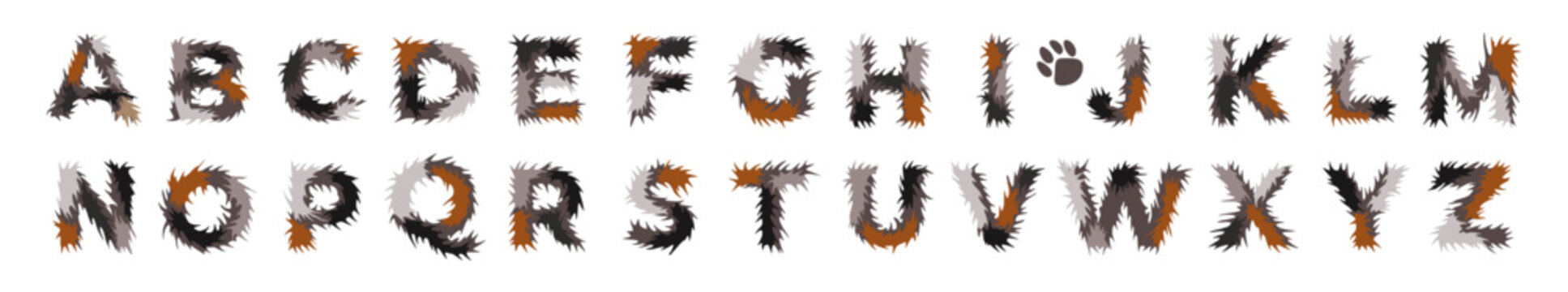 Fluffy latin alphabet. Vector letters isolated on white background. ABC. 