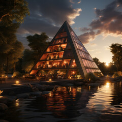 Wall Mural - The pyramid building is a mobile home made of stone

