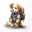Cute stuffed dog with backpack. Generative AI