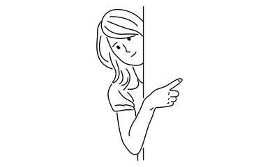 Wall Mural - line art of woman pointing away hands