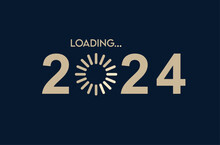 Loading 2024 Doodle  . New Year Download Screen. Progress Bar Almost Reaching New Years Eve. Vector Illustration. Isolated On White Background Merry Christmas 