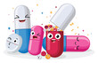 Cute tablets Pills and capsules cartoon characters