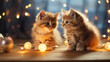 AI generated, Beautiful portrait of  cute adorable kittens celebrating Christmas. Beautiful design for postcards, napkins etc. Xmas celebration. Kittens playing with Christmas lights.
