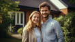 © arhendrix - Portrait of a beautiful smiling family outside their new house. This picture is suitable for family, father, mother and home