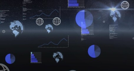 Poster - Animation of multiple graphs, globes and computer language over stars in space