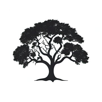 Silhouette of a tree on a white background with space for text. Generative AI.