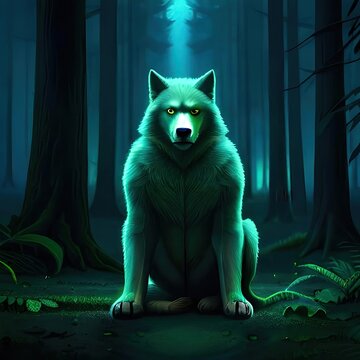 Werewolf in the dark forest. 3D rendering. Generative AI.