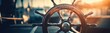 Leinwandbild Motiv Steering wheel on  ship