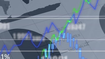 Poster - Animation of multiple graphs over infographic interface over white background