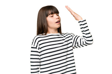 Poster - Little caucasian girl over isolated background with tired and sick expression