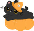 Cute Halloween cat, Spooky black cat cartoon illustration