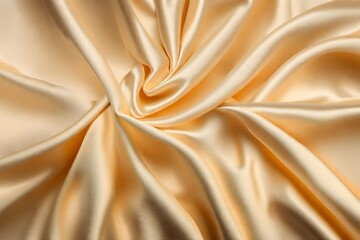 Closeup of rippled cream colorsatin fabric cloth texture background