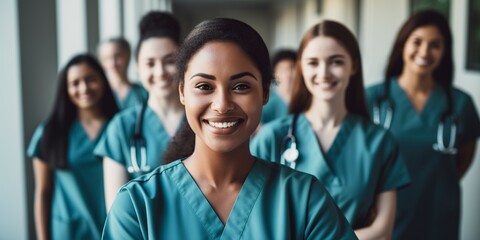 Wall Mural - beautiful smiling female healthcare worker looking at camera