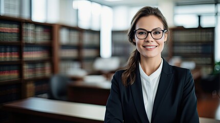 Poster - Young woman in suit as a lawyer.