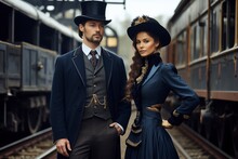 Stylish Woman And Man, Victorian Era Dresses