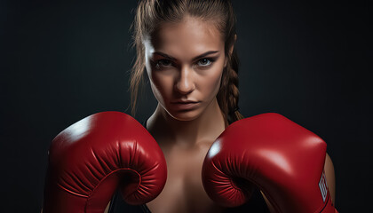 Wall Mural - woman in red boxing gloves holding her boxing gloves