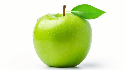 Wall Mural - Green juicy apple isolated on white background, clipping path, full depth of field generative ai