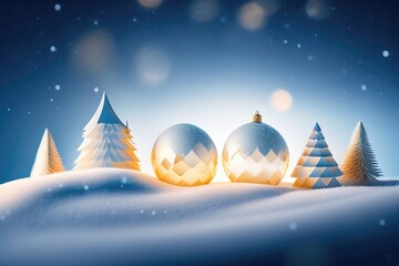 Poster - Beautiful Christmas decoration with a ball and fir trees. AI generated.