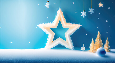 Poster - Beautiful Christmas decoration with a snowflake star. AI generated.