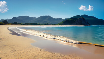 Wall Mural - Beautiful beach, clean bright sand, mountains in the distance