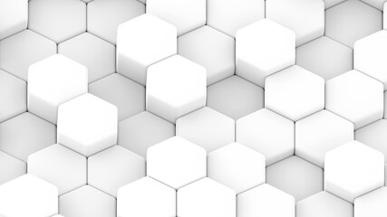 Wall Mural - Abstract 3D geometric background, white grey hexagons shapes, 3D honeycomb pattern