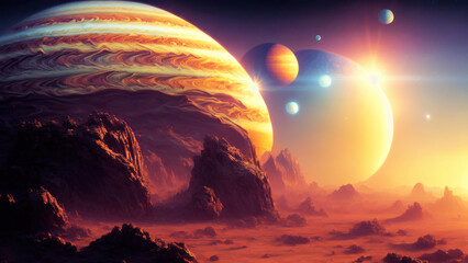 Wall Mural - landscape of an alien planet, beautiful view of a fictional sci-fi background.