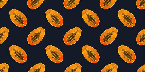 Fototapete - Papaya wallpaper. Exotic papaya fruit, repeated on a seamless pattern.