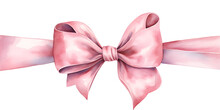 Pink Bow With Ribbon Watercolor Illustration Isolated On Transparent Background