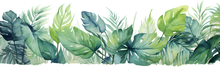  Tropical leaves watercolor illustration background
