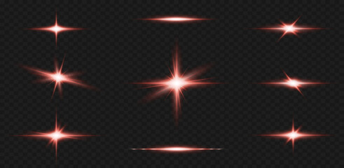 Wall Mural - light effects, glare, glitter, explosion, red light, vector illustration. shining red stars.