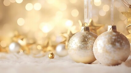 Poster - Beautiful Christmas decoration background with golden balls and Christmas lights. AI generated.
