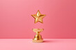 Gold winners award with star. Star trophy for a winner or champion. Rating golden star symbol of customer satisfaction review service, best quality ranking. Concept of great feedback experience