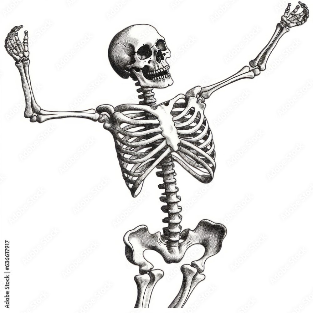 Ilustración de Stock Sketch of a funny human skeleton standing and ...