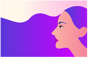 Wall Mural - long hair woman side view face isolated vector illustration. Beauty and cosmetics design concept background