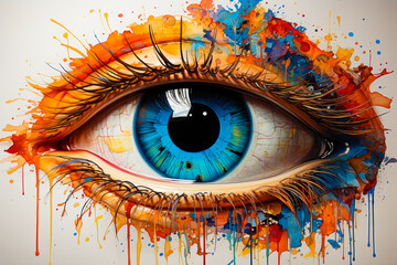 Canvas Print - Close up of blue eye with paint splatters on it.