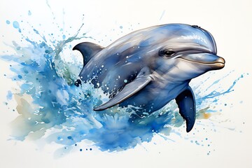 Sticker - Image of dolphin jumping out of the blue water.