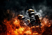 Firefighters Extinguishing Huge Fire Burning House Industrial Facility Rescuing People Fighting Flames Safety Teamwork Rescue Spraying Water Firefighter Service Outdoors Safety Equipment Protection