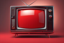 Retro Tv Set, Old Television On A Red Background -Generative Ai