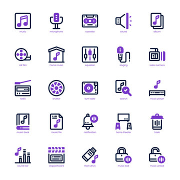 Music and Multimedia icon pack for your website, mobile, presentation, and logo design. Music and Multimedia icon mixed line and solid design. Vector graphics illustration and editable stroke.