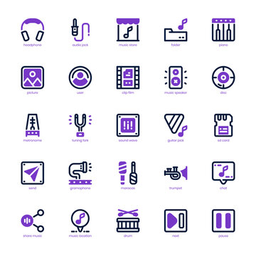 Music and Multimedia icon pack for your website, mobile, presentation, and logo design. Music and Multimedia icon mixed line and solid design. Vector graphics illustration and editable stroke.