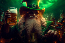 A Magical Leprechaun Holds A Glass Of Beer. Generative AI