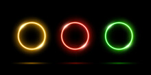 Neon Circles Set, LED Yellow, Red And Green Rings With Gradient Light Effect And Glowing