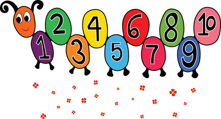 vector numbers in snake cartoon style for kids. vector numbers for children math educaion in school, preschool and kindergarten.
